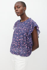 Isabel Marant Étoile Navy & Multicolour Floral Pleated Top