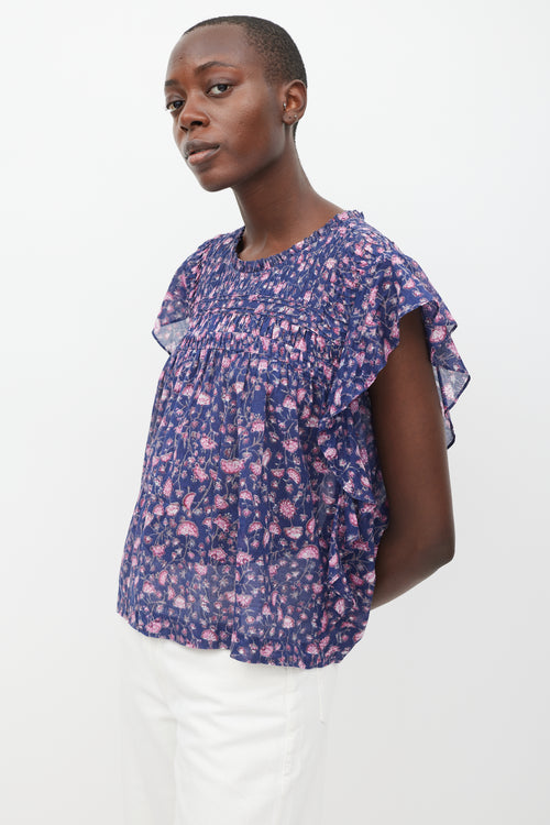 Isabel Marant Étoile Navy & Multicolour Floral Pleated Top