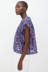 Isabel Marant Étoile Navy & Multicolour Floral Pleated Top