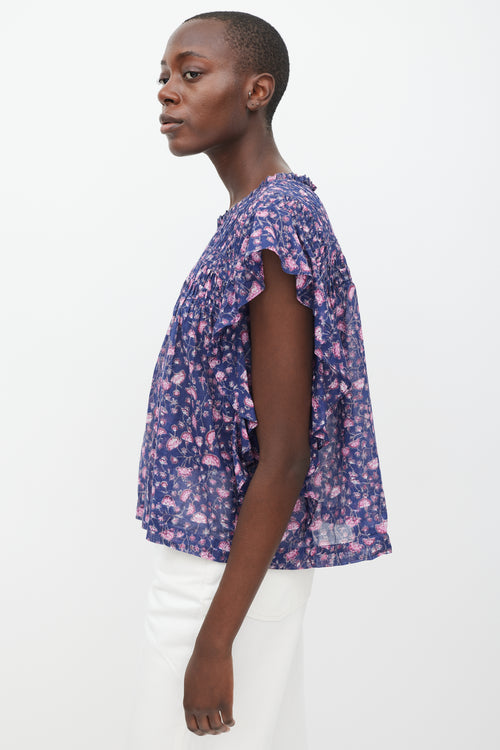 Isabel Marant Étoile Navy & Multicolour Floral Pleated Top