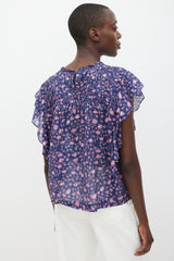 Isabel Marant Étoile Navy & Multicolour Floral Pleated Top