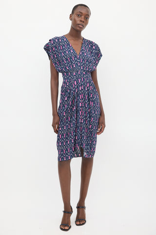 Isabel Marant Étoile Navy & Pink Almeya Printed V-Neck  Dress