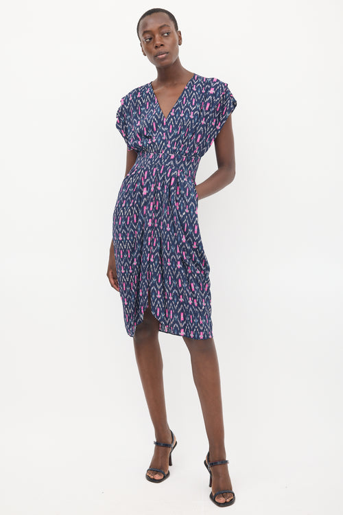 Isabel Marant Étoile Navy & Pink Almeya Printed V-Neck  Dress