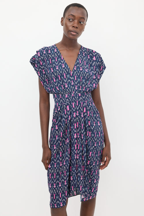 Isabel Marant Étoile Navy & Pink Almeya Printed V-Neck  Dress