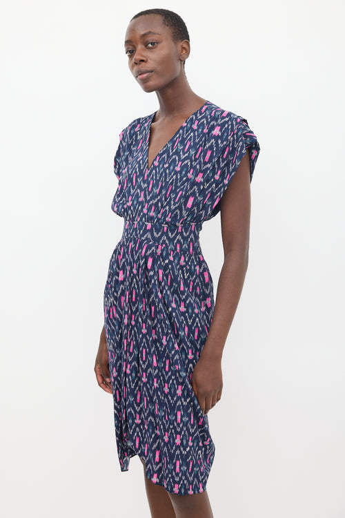 Isabel Marant Étoile Navy & Pink Almeya Printed V-Neck  Dress