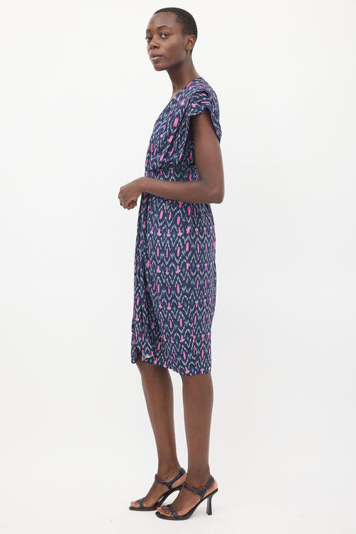 Isabel Marant Étoile Navy & Pink Almeya Printed V-Neck  Dress