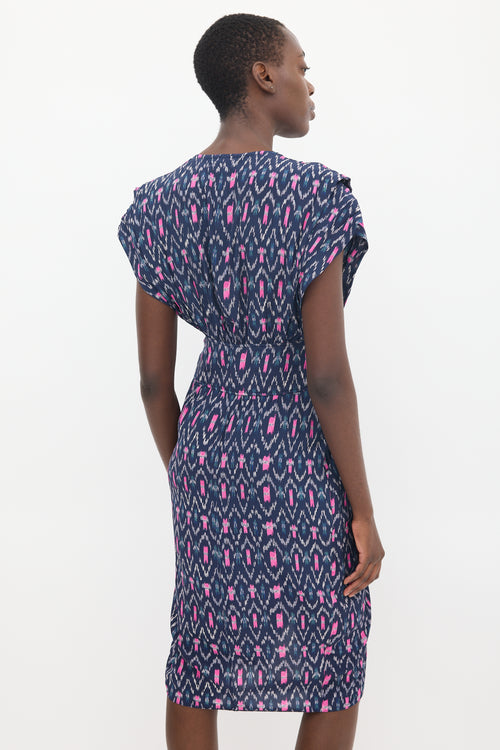 Isabel Marant Étoile Navy & Pink Almeya Printed V-Neck  Dress