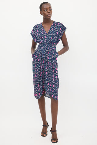 Isabel Marant Étoile Navy & Pink Almeya Printed V-Neck Dress