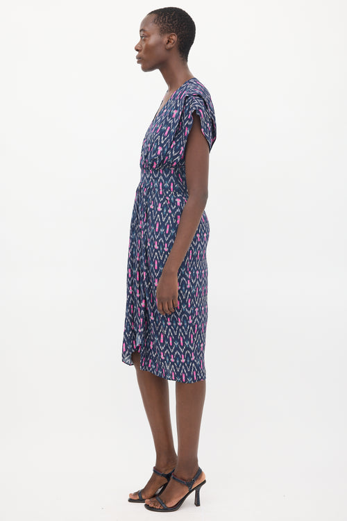 Navy & Pink Almeya Printed V-Neck Dress