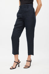 Isabel Marant Étoile Navy & Grey Pinstripe Linen Trouser