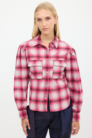 Isabel Marant Étoile Pink & Beige Wool Plaid Shirt