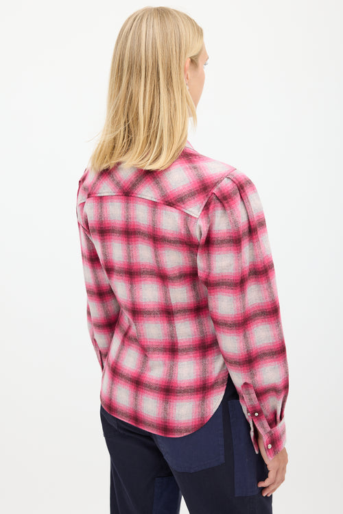 Isabel Marant Étoile Pink & Beige Wool Plaid Shirt