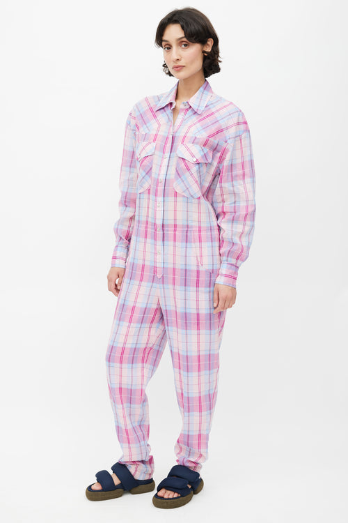Isabel Marant Étoile Pink & Blue Bacopa Checked Jumpsuit