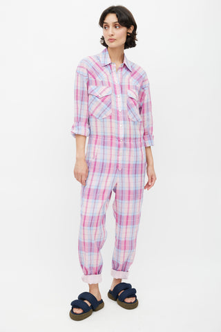 Isabel Marant Étoile Pink & Blue Bacopa Checked Jumpsuit