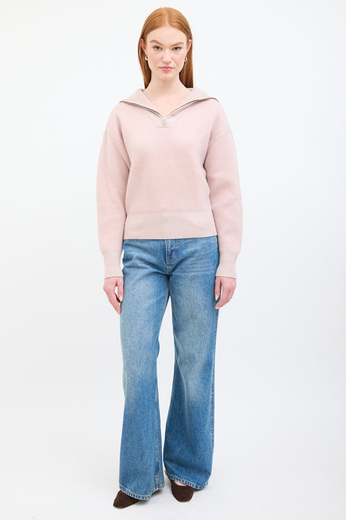 Isabel Marant Étoile Pink Wool Ribbed Quarter Zip Sweater