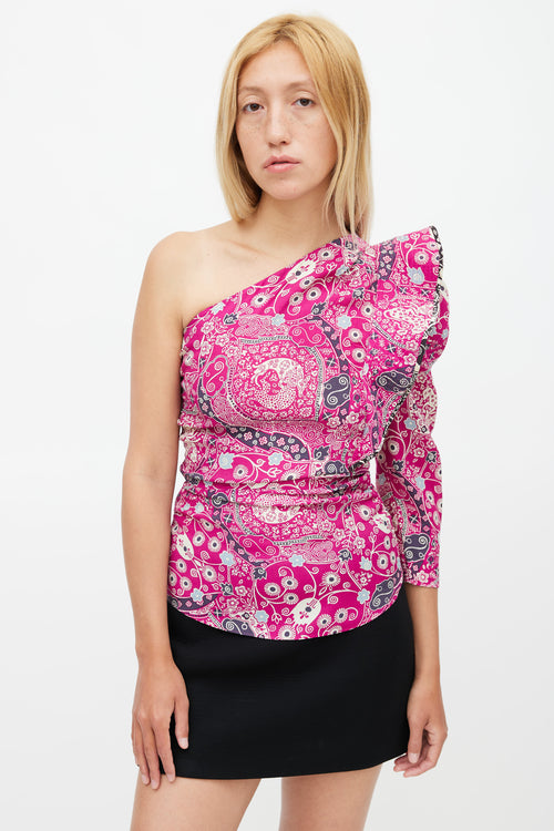 Isabel Marant Étoile Purple & Multicolour Floral One Shoulder Top