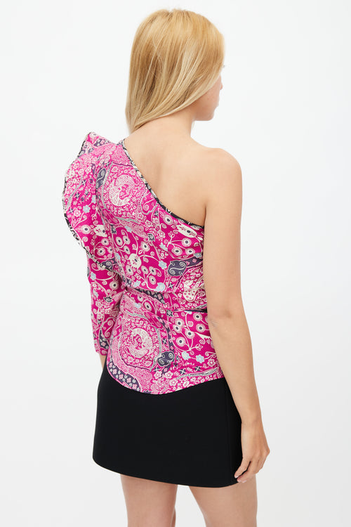Isabel Marant Étoile Purple & Multicolour Floral One Shoulder Top