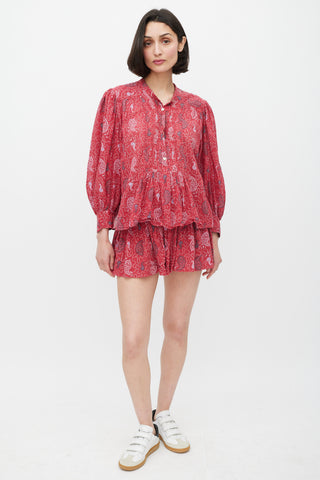 Isabel Marant Étoile Red & Grey Pleated Geometric Co-Ord Set