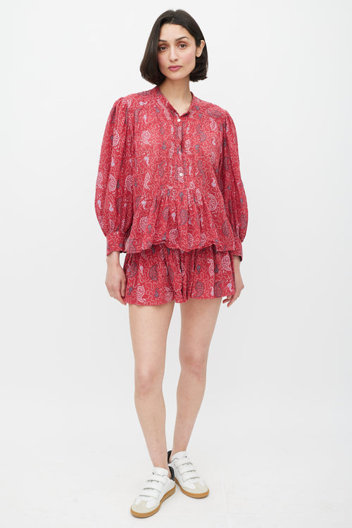 Isabel Marant Étoile Red & Grey Pleated Geometric Co-Ord Set