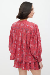 Isabel Marant Étoile Red & Grey Pleated Geometric Co-Ord Set