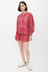 Isabel Marant Étoile Red & Grey Pleated Geometric Co-Ord Set