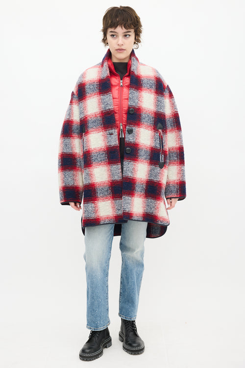 Isabel Marant Étoile Red & Multi Wool Plaid Mid Length Coat