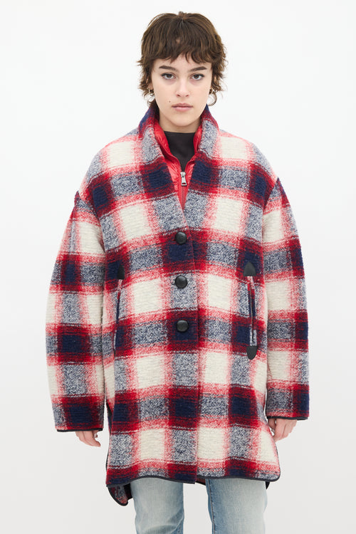 Isabel Marant Étoile Red & Multi Wool Plaid Mid Length Coat