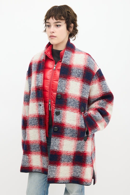 Isabel Marant Étoile Red & Multi Wool Plaid Mid Length Coat