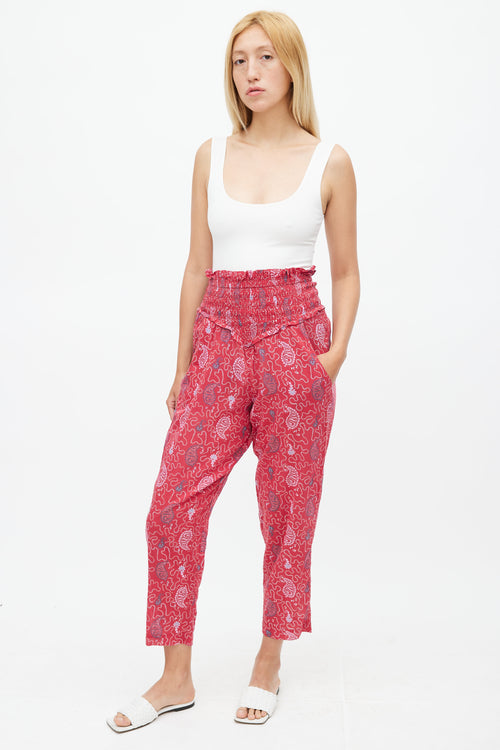 Isabel Marant Étoile Red & Multicolour Print Smocked Trouser