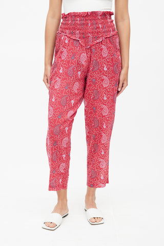 Isabel Marant Étoile Red & Multicolour Print Smocked Trouser