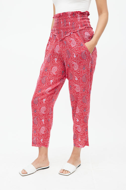 Isabel Marant Étoile Red & Multicolour Print Smocked Trouser