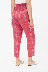 Isabel Marant Étoile Red & Multicolour Print Smocked Trouser