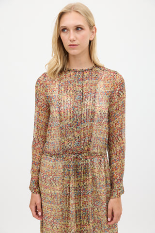 Isabel Marant Étoile Red & Multicolour Silk Floral Semi Sheer Dress