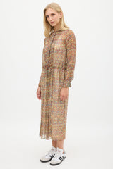 Isabel Marant Étoile Red & Multicolour Silk Floral Semi Sheer Dress