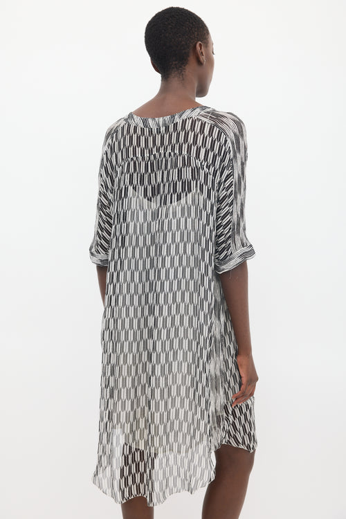 Isabel Marant Étoile Black & White Sheer Printed Zaggy Dress