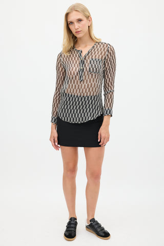 Isabel Marant Étoile White & Black Silk Printed Zino Top
