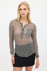 Isabel Marant Étoile White & Black Silk Printed Zino Top