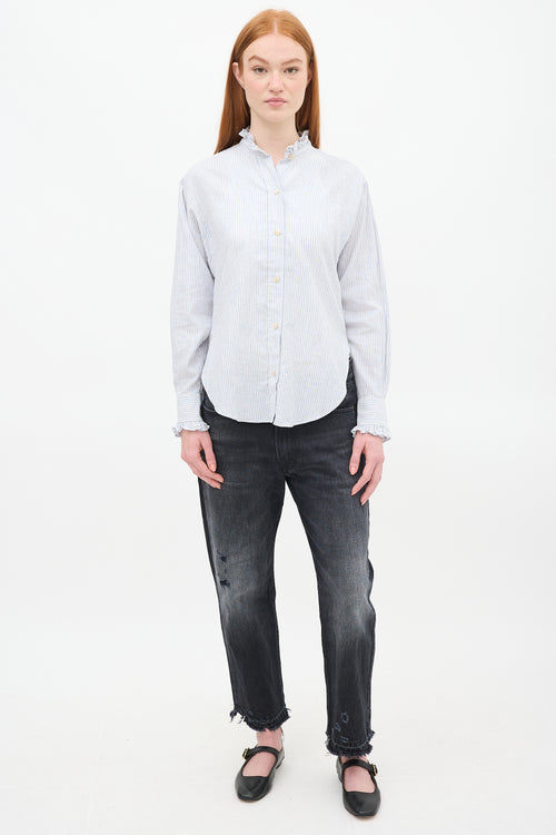 Isabel Marant Étoile White & Blue Striped Linen Saoli Shirt