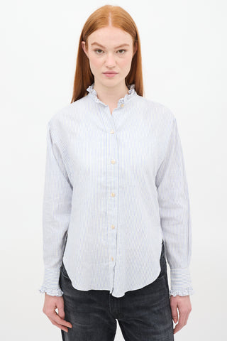 Isabel Marant Étoile White & Blue Striped Linen Saoli Shirt