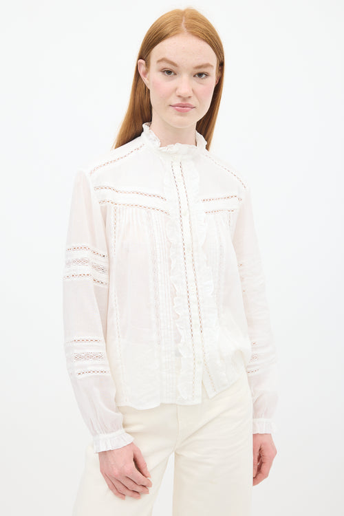 Isabel Marant Étoile White Cotton & Eyelet Lace Metina Ruffle Shirt