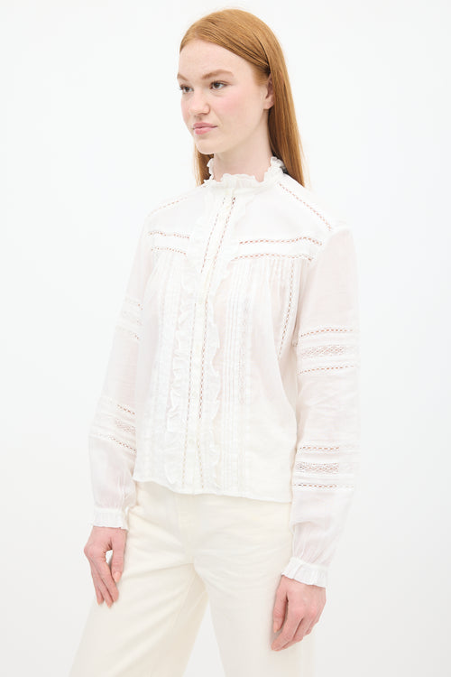 Isabel Marant Étoile White Cotton & Eyelet Lace Metina Ruffle Shirt