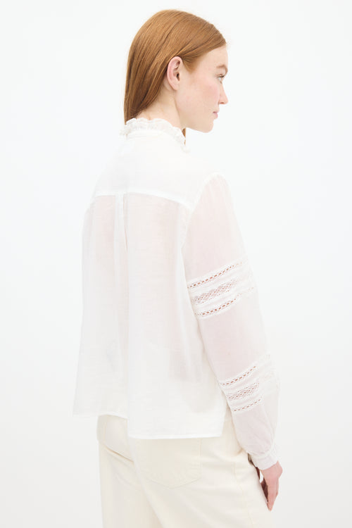 Isabel Marant Étoile White Cotton & Eyelet Lace Metina Ruffle Shirt