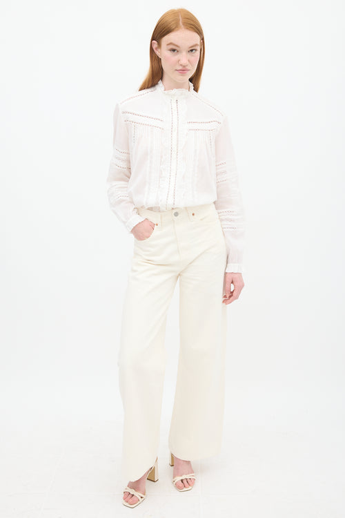 Isabel Marant Étoile White Cotton & Eyelet Lace Metina Ruffle Shirt