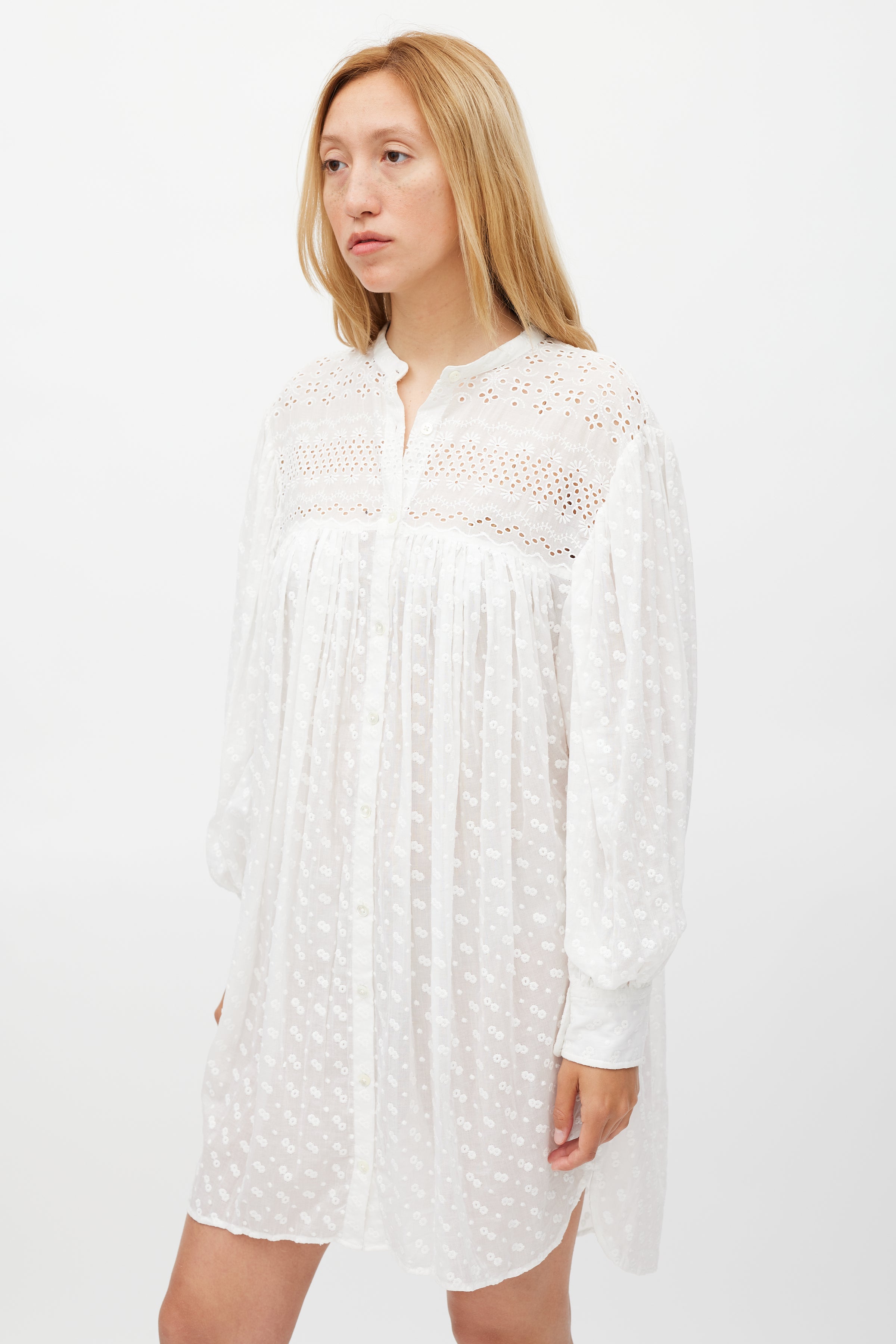 Isabel Marant toile // White Floral Embroidered Cotton Tilalia Dress VSP Consignment Isabel Marant toile // White Floral Embroidered Cotton Tilalia Dress VSP Consignment