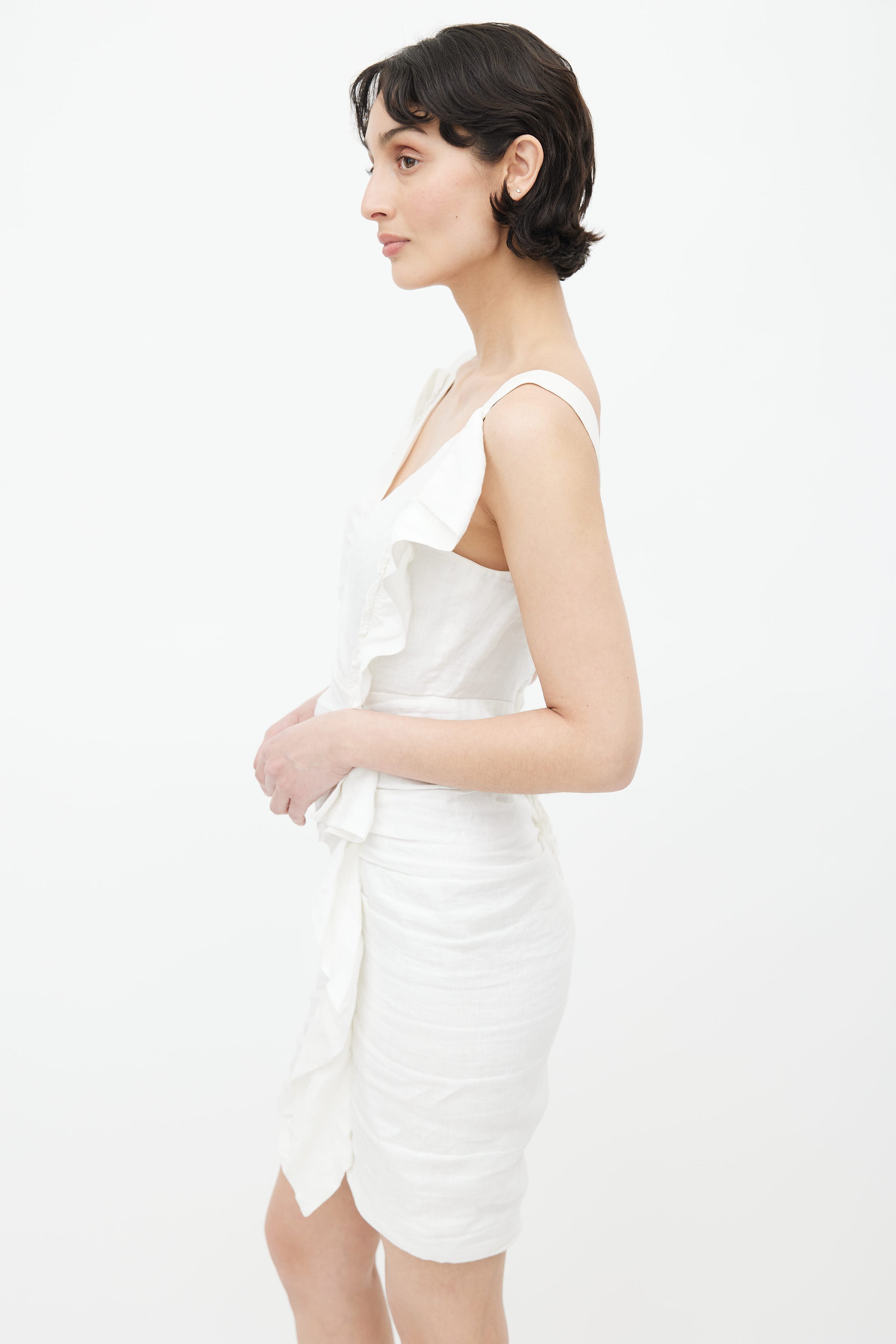 Isabel Marant toile // White Linen Ruffle Mini Dress VSP Consignment Isabel Marant toile // White Linen Ruffle Mini Dress VSP Consignment
