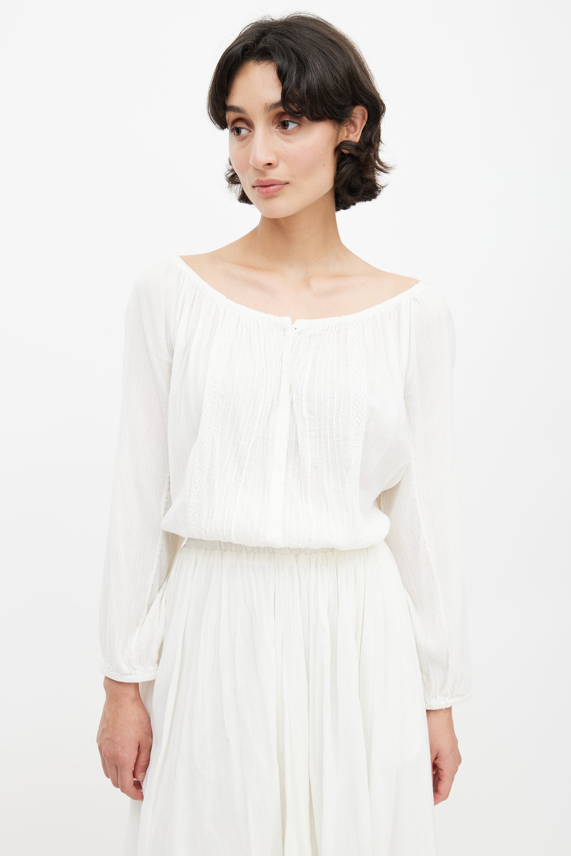 Isabel Marant toile // White Smocked Long Sleeve Dress VSP Consignment Isabel Marant toile // White Smocked Long Sleeve Dress VSP Consignment