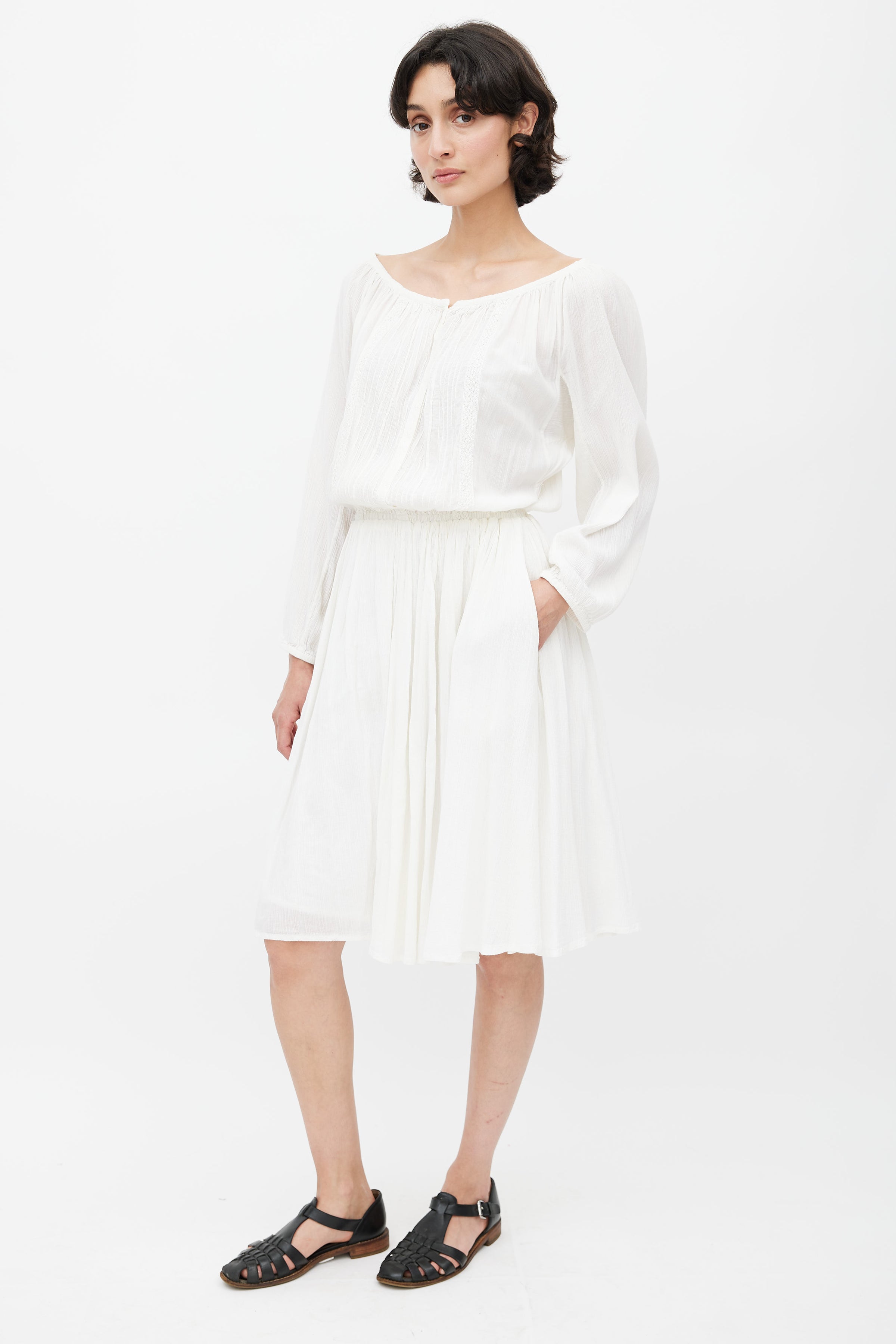 Isabel Marant toile // White Smocked Long Sleeve Dress VSP Consignment Isabel Marant toile // White Smocked Long Sleeve Dress VSP Consignment