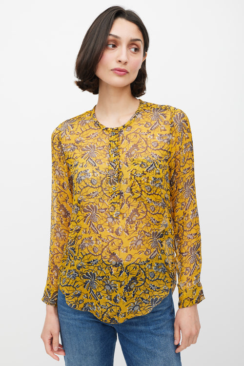 Isabel Marant Étoile Yellow & Black Floral Silk Top