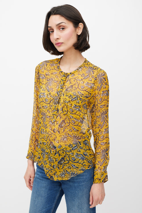 Isabel Marant Étoile Yellow & Black Floral Silk Top