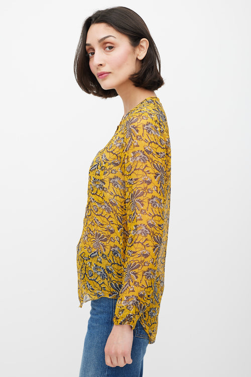 Isabel Marant Étoile Yellow & Black Floral Silk Top